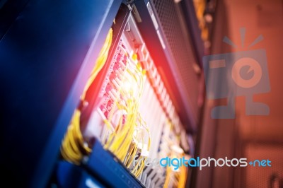 Fiber Optic With Servers In A Technology Data Center Stock Photo