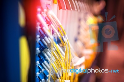 Fiber Optic With Servers In A Technology Data Center Stock Photo