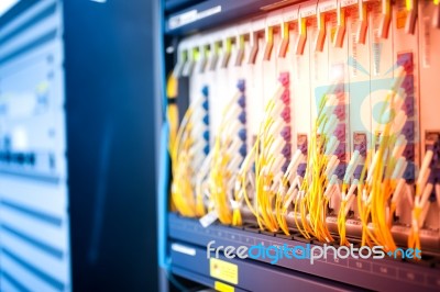 Fiber Optic With Servers In A Technology Data Center Stock Photo