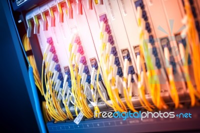 Fiber Optic With Servers In A Technology Data Center Stock Photo