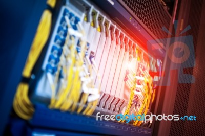 Fiber Optic With Servers In A Technology Data Center Stock Photo