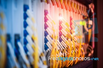 Fiber Optic With Servers In A Technology Data Center Stock Photo