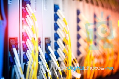 Fiber Optic With Servers In A Technology Data Center Stock Photo