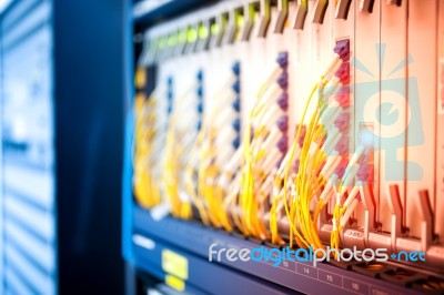 Fiber Optic With Servers In A Technology Data Center Stock Photo