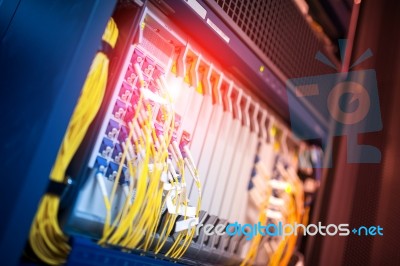 Fiber Optic With Servers In A Technology Data Center Stock Photo