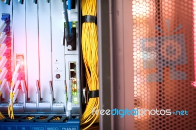 Fiber Optic With Servers In A Technology Data Center Stock Photo