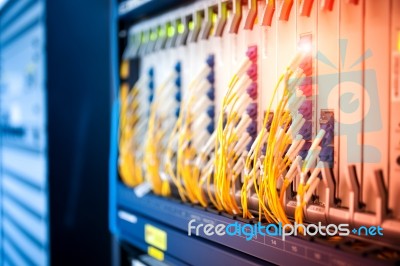 Fiber Optic With Servers In A Technology Data Center Stock Photo