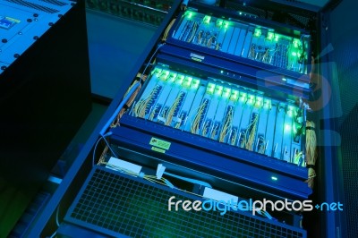 Fiber Optic With Servers In A Technology Data Center Stock Photo