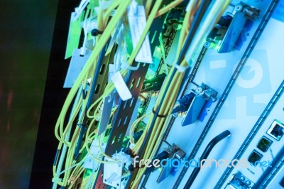 Fiber Optic With Servers In A Technology Data Center Stock Photo