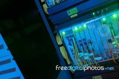 Fiber Optic With Servers In A Technology Data Center Stock Photo