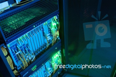 Fiber Optic With Servers In A Technology Data Center Stock Photo