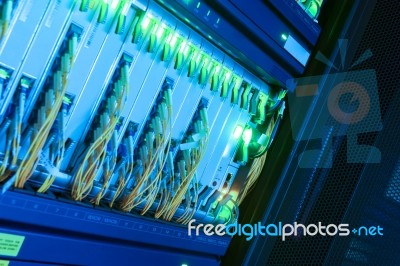 Fiber Optic With Servers In A Technology Data Center Stock Photo