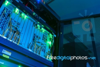 Fiber Optic With Servers In A Technology Data Center Stock Photo