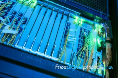 Fiber Optic With Servers In A Technology Data Center Stock Photo