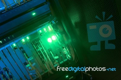 Fiber Optic With Servers In A Technology Data Center Stock Photo