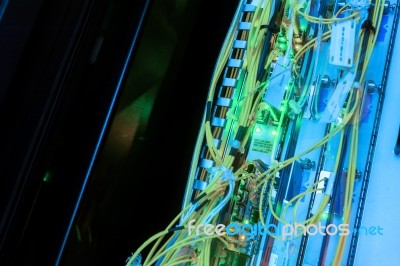 Fiber Optic With Servers In A Technology Data Center Stock Photo