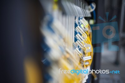 Fiber Optic With Servers In A Technology Data Center Stock Photo