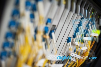 Fiber Optic With Servers In A Technology Data Center Stock Photo