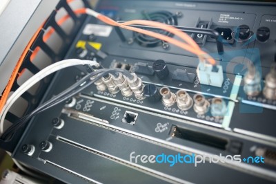 Fiber Optic With Servers In A Technology Data Center Stock Photo