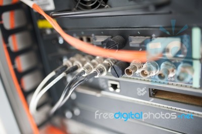 Fiber Optic With Servers In A Technology Data Center Stock Photo