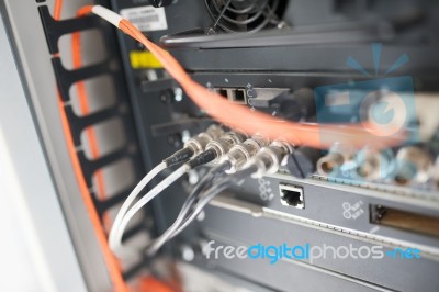 Fiber Optic With Servers In A Technology Data Center Stock Photo