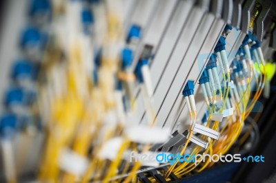 Fiber Optic With Servers In A Technology Data Center Stock Photo