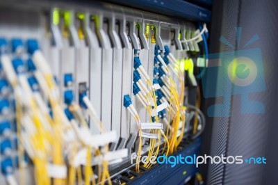 Fiber Optic With Servers In A Technology Data Center Stock Photo