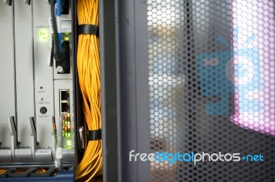 Fiber Optic With Servers In A Technology Data Center Stock Photo