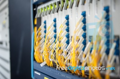 Fiber Optic With Servers In A Technology Data Center Stock Photo