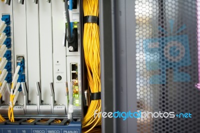 Fiber Optic With Servers In A Technology Data Center Stock Photo