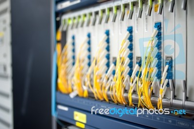 Fiber Optic With Servers In A Technology Data Center Stock Photo