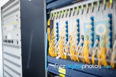 Fiber Optic With Servers In A Technology Data Center Stock Photo