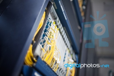 Fiber Optic With Servers In A Technology Data Center Stock Photo