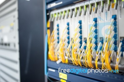 Fiber Optic With Servers In A Technology Data Center Stock Photo