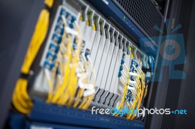 Fiber Optic With Servers In A Technology Data Center Stock Photo