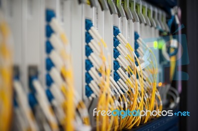 Fiber Optic With Servers In A Technology Data Center Stock Photo