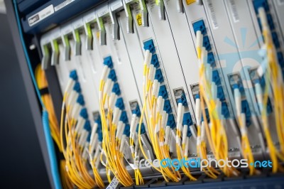 Fiber Optic With Servers In A Technology Data Center Stock Photo