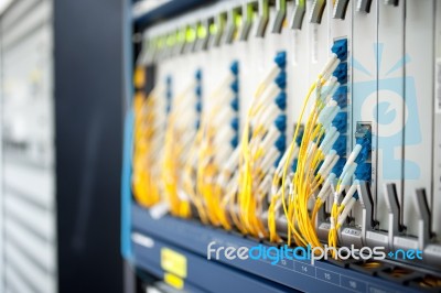 Fiber Optic With Servers In A Technology Data Center Stock Photo