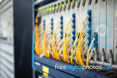 Fiber Optic With Servers In A Technology Data Center Stock Photo