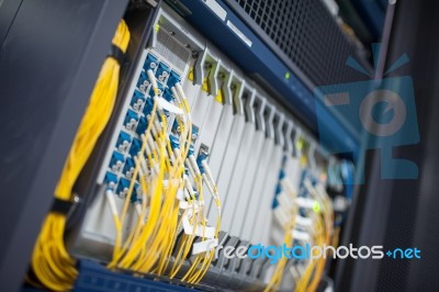 Fiber Optic With Servers In A Technology Data Center Stock Photo