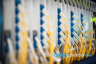 Fiber Optic With Servers In A Technology Data Center Stock Photo