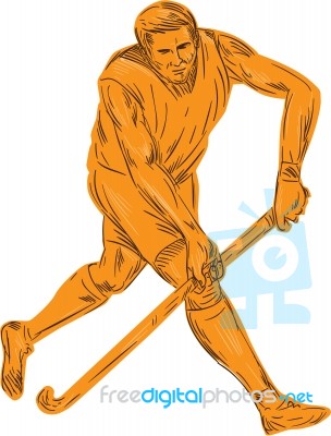 Field Hockey Player Running With Stick Drawing Stock Image