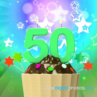 Fifty Candle On Cupcake Means Special Celebration Or Colourful E… Stock Image