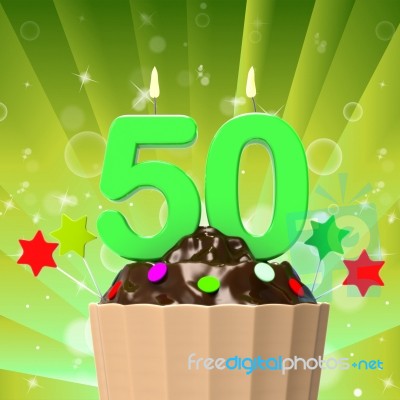 Fifty Candle On Cupcake Shows Fiftieth Anniversary Or Remembranc… Stock Image