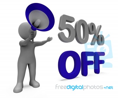 Fifty Percent Off Character Means Discount Price Or Sale 50% Stock Image