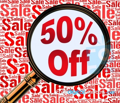 Fifty Percent Off Indicates Half Price 3d Rendering Stock Image