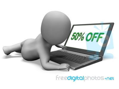 Fifty Percent Off Monitor Means 50% Deduction Or Sale Online Stock Image