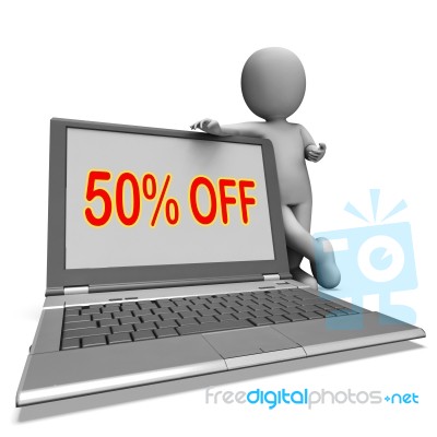 Fifty Percent Off Monitor Means Deduction Or Sale Online Stock Image