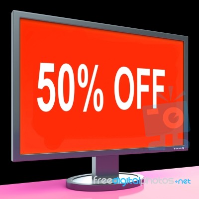 Fifty Percent Off Monitor Means Discount Or Sale Online Stock Image