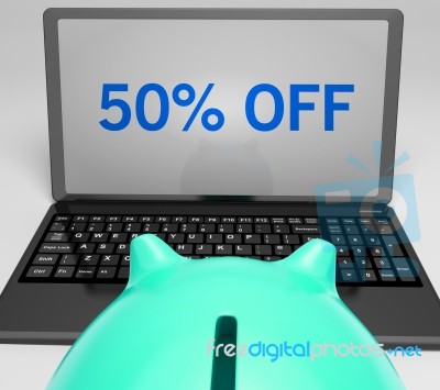 Fifty Percent Off On Notebook Shows Cheap Products Stock Image